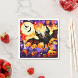 Halloween Storögd Fladdermus Måne Jack-o-Lykt Flad Pappersservett