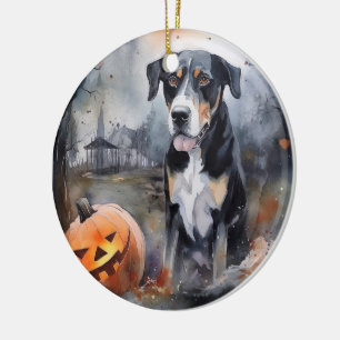 Halloween Större Schweiz Med Pumpor Skräckinjagand Julgransprydnad Keramik