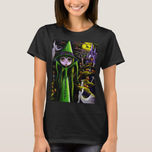 Halloween Stort öga Grönt Witch Girl Spöken Pumpki T Shirt