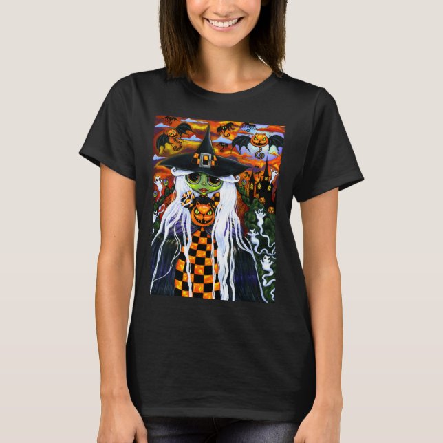 Halloween Stort öga Vitch Checkerboard-Dress T Shirt (Framsida)