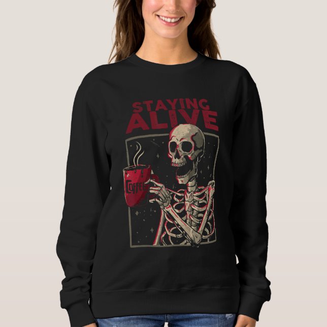 Halloween Stutgående levande Skeleton Drink Coffee T Shirt (Framsida)