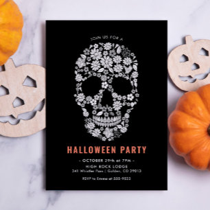 Halloween Sugar Skull Black Blommigt-inbjudan Inbjudningar