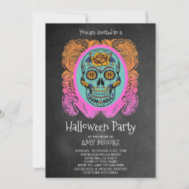 Halloween Sugar Skull Chalkboard Party-inbjudan Inbjudningar