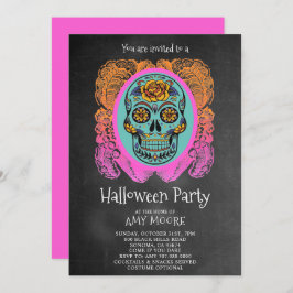 Halloween Sugar Skull Chalkboard Party-inbjudan Inbjudningar