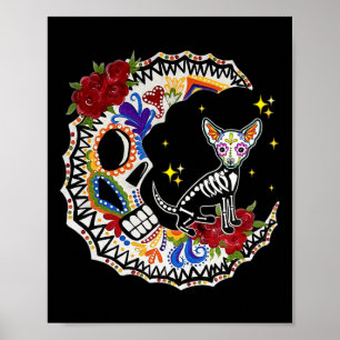 Halloween Sugar Skull Chihuahua och Måne Älskare Poster