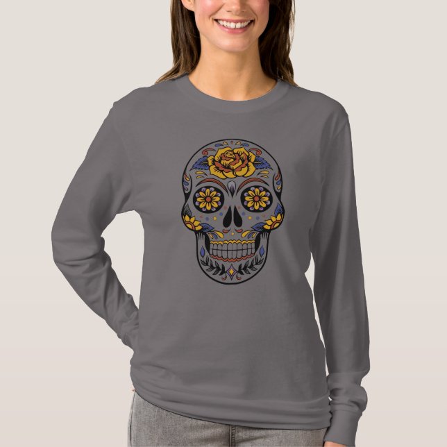 Halloween Sugar Skull (Dia de Muertos) T Shirt (Framsida)