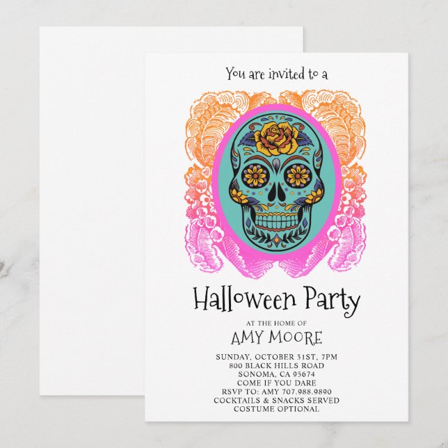 Halloween Sugar Skull-gruppinbjudan Inbjudningar (Fram/baksida)