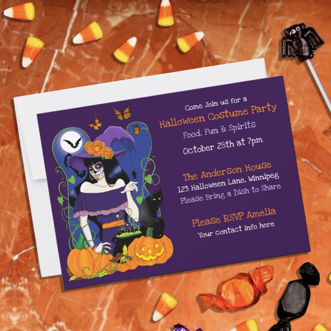 Halloween Sugar Skull Witch Inbjudningar (Skapare uppladdad)