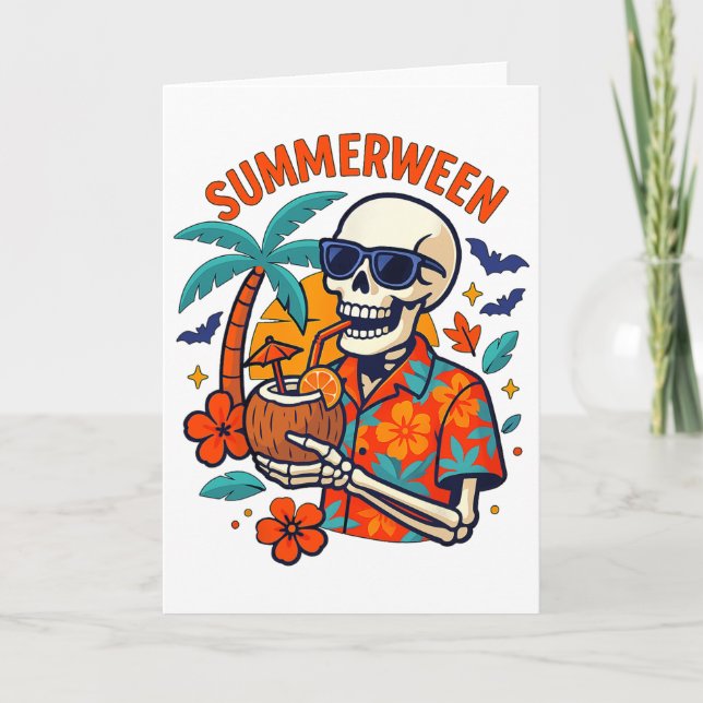 Halloween Summer Ween Skeleton Spooky Vacation Flo Kort (Framsida)