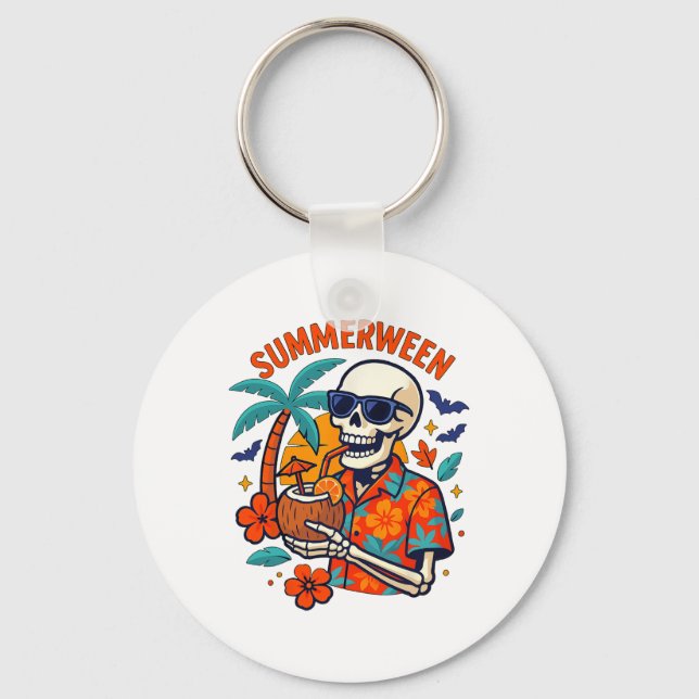 Halloween Summer Ween Skeleton Spooky Vacation Flo Nyckelring (Framsida)