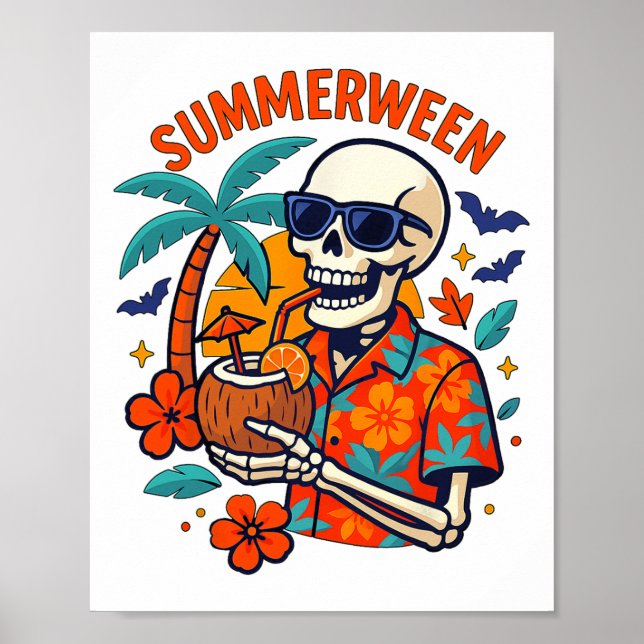 Halloween Summer Ween Skeleton Spooky Vacation Flo Poster (Framsidan)