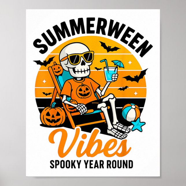 Halloween Summer Ween Vibes Spooky Skeleton Flyter Poster (Framsidan)