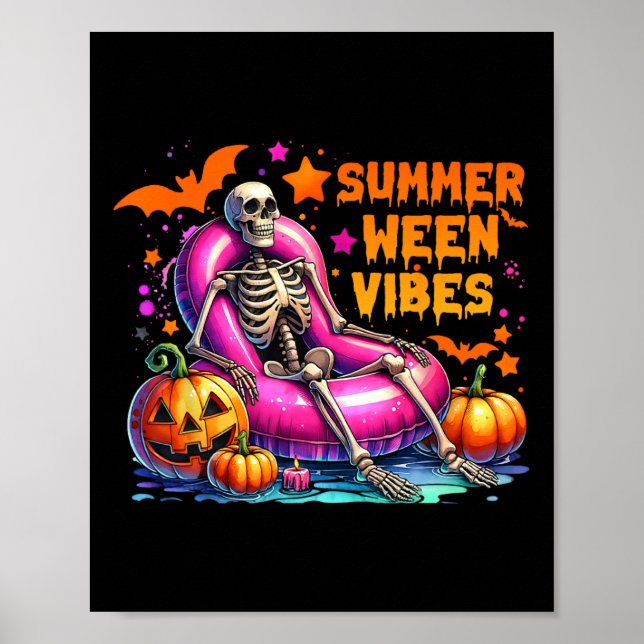 Halloween Summerween Vibes Summer Vacation Skeleto Poster (Framsidan)