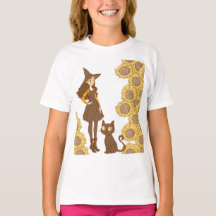 “Halloween Sunflower Häxa Barn T-Shirt” T Shirt