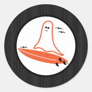 Halloween Surfer Ghost svart Runt Klistermärke