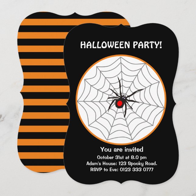 Halloween Svart Änka Spindel Inbjudan (Fram/baksida)