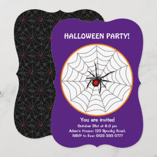 Halloween Svart Änka Spindel Inbjudan på Lila