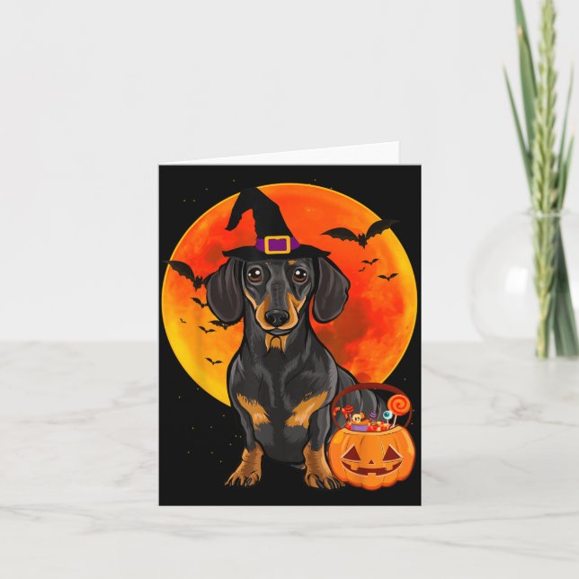 Halloween Svart Dackel Jack O Lantern Kort (Framsida)