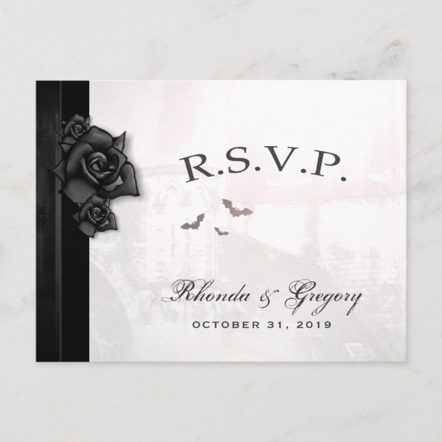 Halloween Svart Gotisk Matchande RSVP Postkort Inbjudan Vykort (Framsida)