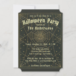 Halloween Svart Guld Spindelnät & Stjärnor Vintage Inbjudningar