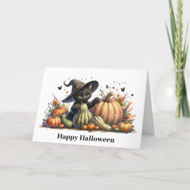 Halloween Svart Häxas Kittel M/ Pumpor Squashar Helgkort