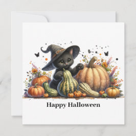 Halloween Svart Häxas Kittel Med Pumpor Squashar Julkort