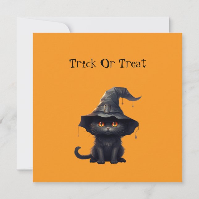 Halloween Svart Häxig Kattunge Katt Häxa Julkort (Framsida)