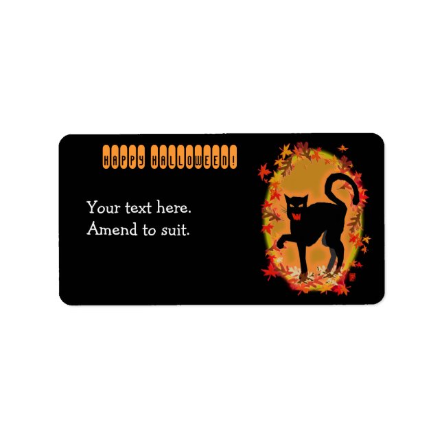 halloween svart katt adressetikett (Framsidan)