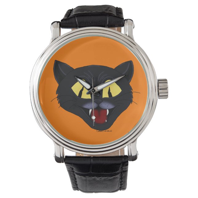 Halloween Svart Katt  Armbandsur (Framsida)