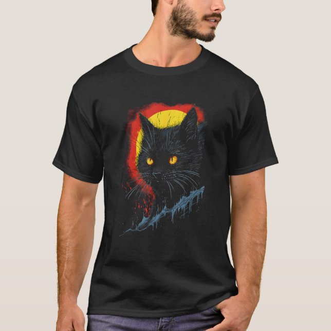 Halloween Svart Katt av Haunted Horror Halloween T Shirt (Framsida)