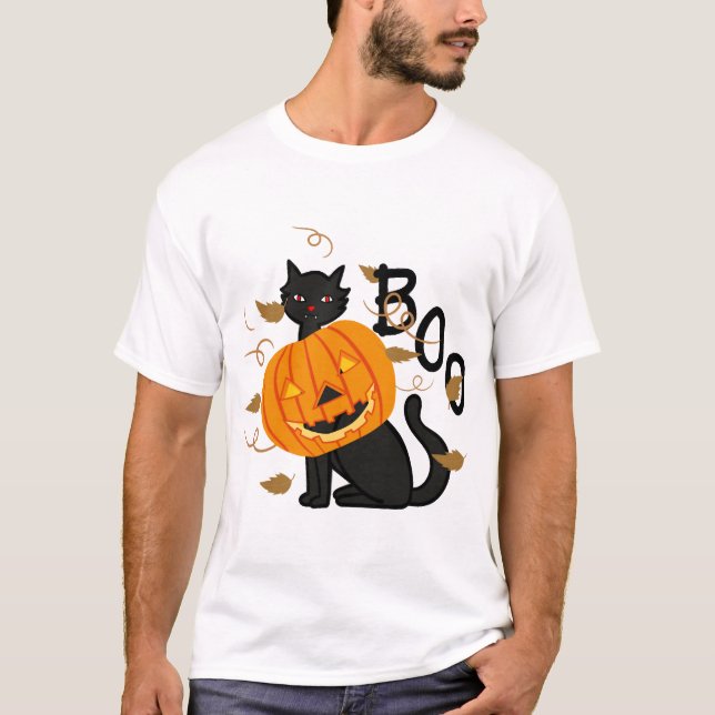 Halloween Svart katt Boo T Shirt (Framsida)