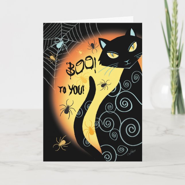 Halloween svart katt, bu! kort (Framsida)