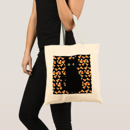 Halloween svart katt candy corn tygkasse