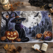 Halloween Svart Katt Decoupage Tissuepapper