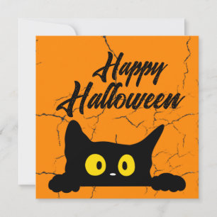 Halloween Svart Katt Distressed Textur Orange Julkort