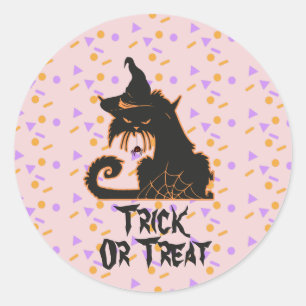 Halloween Svart Katt Fest Konfetti Rosa Runt Klistermärke