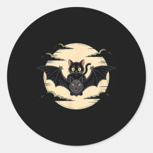 Halloween Svart Katt Fladdermus Fullmåne Skräckinj Runt Klistermärke