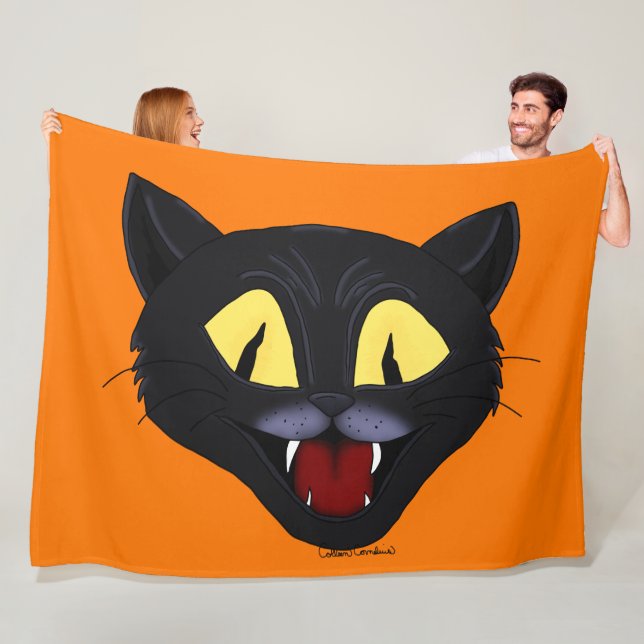 Halloween Svart Katt Fleecefilt (På plats)