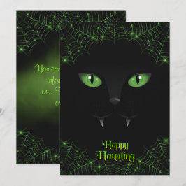Halloween Svart Katt Gröna Nät Julkort