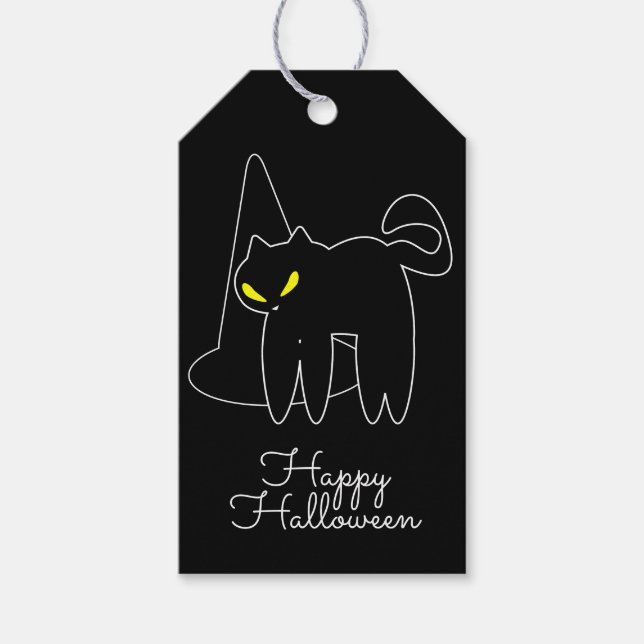 Halloween Svart Katt Hatt Bus eller Buss Godis Presentetikett (Framsidan)