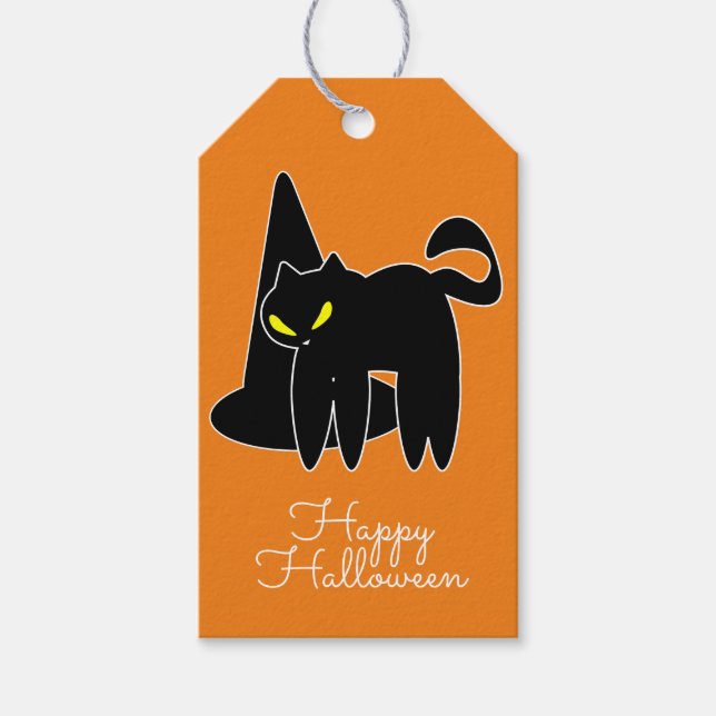 Halloween Svart Katt Hatt Bus eller Godis Godis Presentetikett (Framsidan)