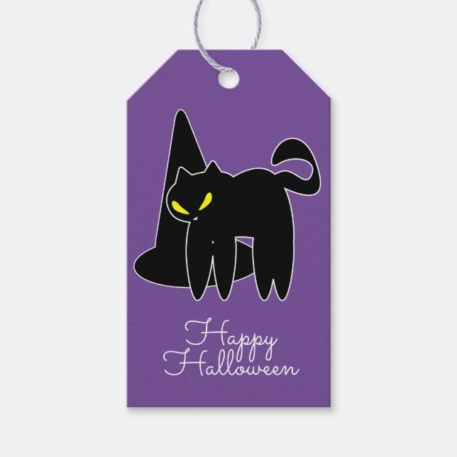 Halloween Svart Katt Hatt Bus eller Godis Presentetikett (Framsidan)