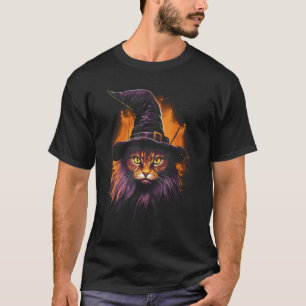 Halloween Svart Katt Häxa Hatt Kuslig Kattunge Hal T Shirt