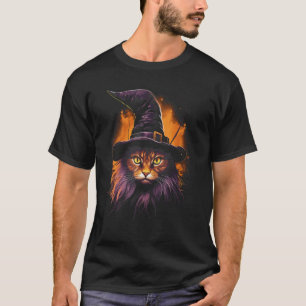 Halloween Svart Katt Häxa Hatt Kuslig Kattunge Hal T Shirt