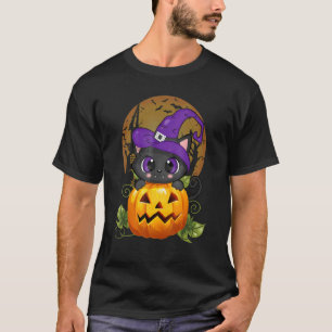 Halloween Svart Katt Häxa Hatt Pumpa För Barn Tjej T Shirt