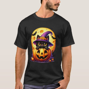 Halloween Svart Katt Häxa Hatt Pumpa För Barn Tjej T Shirt