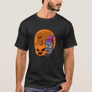Halloween Svart Katt Häxa Hatt Pumpa För Barn Tjej T Shirt