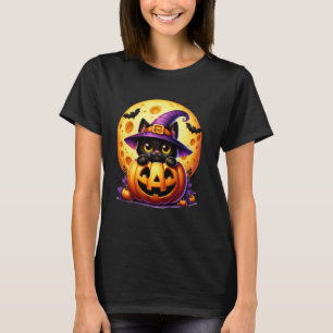 Halloween Svart Katt Häxa Hatt Pumpa För Barn Tjej T Shirt