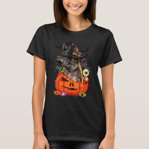 Halloween Svart Katt Häxa Hatt Pumpa Godis Fladder T Shirt
