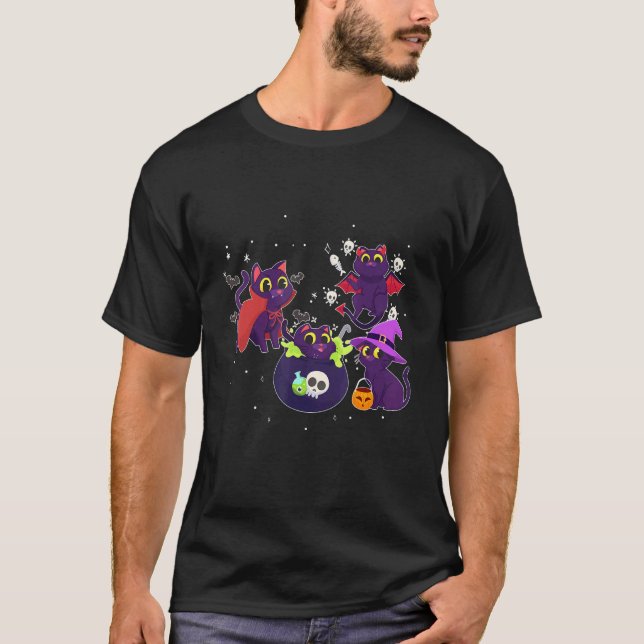 Halloween Svart Katt Häxa Jackolantern Pumpa Barn T Shirt (Framsida)